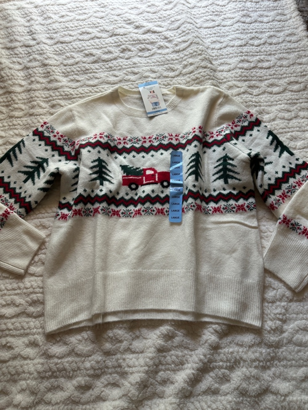 Cream Holiday Fair Isle Sweater with Red Truck - Large